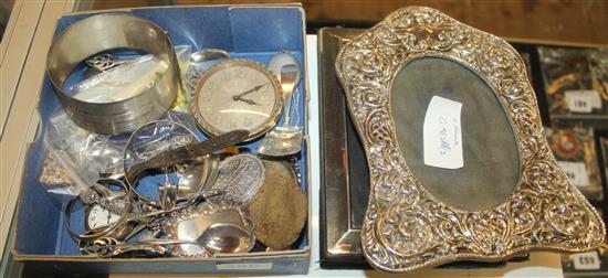 2 silver photo frames, spoons & jewellery